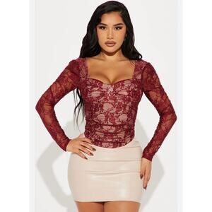 Cropped Sheer Lace Corset Top Womens M Burgundy Fairy Grunge Coquette Whimsygoth